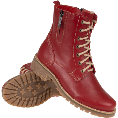 Modne botki damskie Syrena SST 4038 - czerwone, skórzane