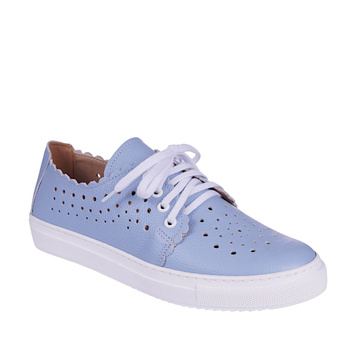 Półbuty ażurowe damskie skóra naturalna Syrena SE 0502 niebieski groch