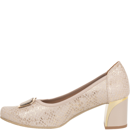 Czółenka na słupku Syrena SE 7145 beżowe - skóra naturalna