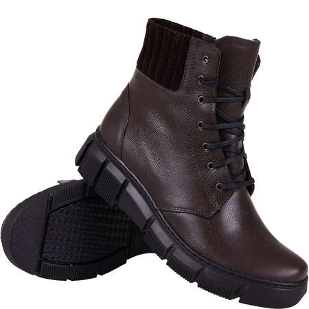 Botki damskie skórzane Syrena SWB K-242 brąz - płaski obcas