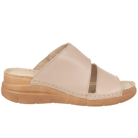 Klapki na koturnie skórzane marki Syrena SST 981 beżowe