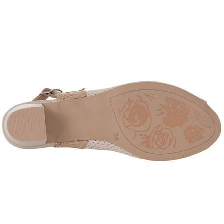 Sandały na obcasie Syrena SE 7140KT beżowe - skóra licowa