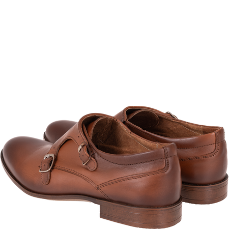 Brązowe półbuty marki Syrena SI 311-606 skórzane z klamrami