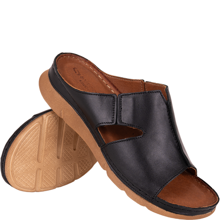 Klapki damskie Syrena SST 925 czarne - skóra naturalna