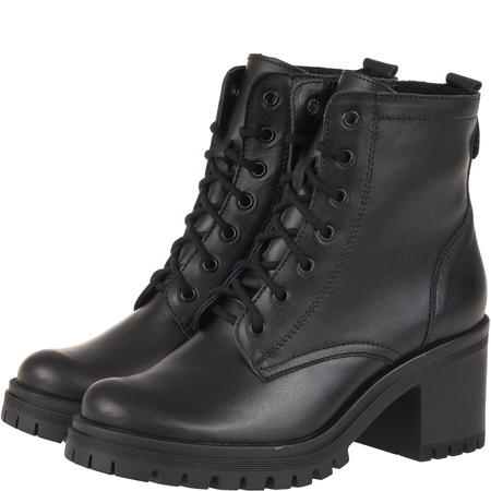 Czarne botki na słupku Syrena SST 4101 – skórzane, 7 cm