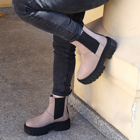 Botki damskie na grubej podeszwie skóra naturalna Syrena SBB 1291 cappuccino