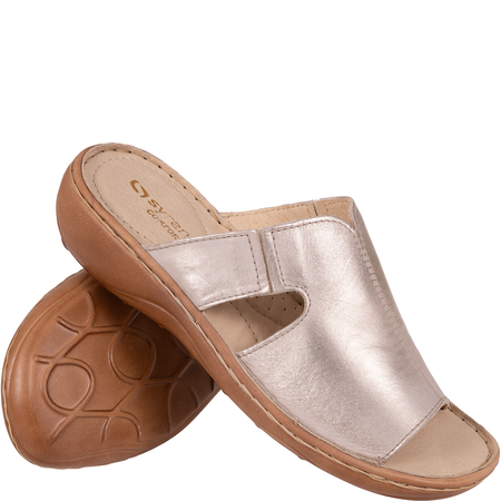 Skórzane klapki damskie marki Syrena SST 663 beżowo-złote