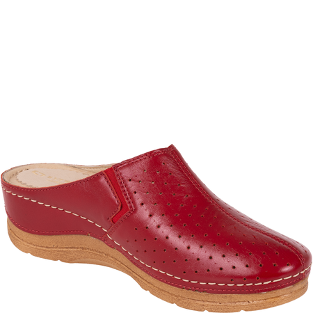 Syrena SWB 562 czerwone klapki skórzane na koturnie