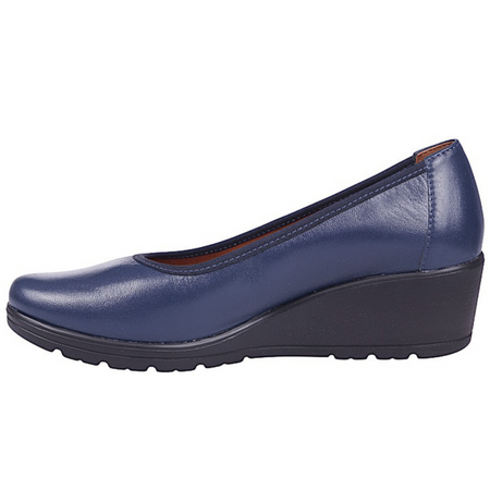 Czółenka damskie na koturnie skórzane Syrena SWB 026 granatowe