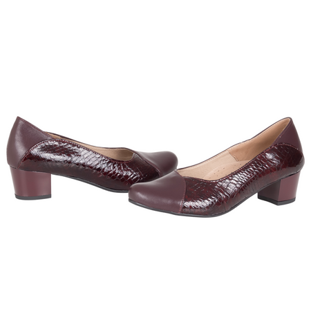 Czółenka damskie skórzane na słupku Syrena SE 7121 bordowe