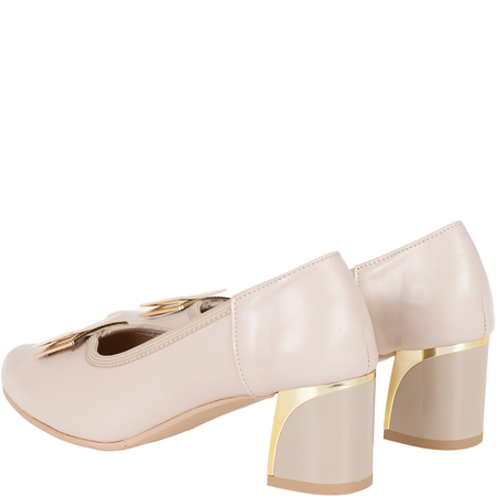 Czółenka na słupku Syrena SE P-295 beżowe - skóra naturalna