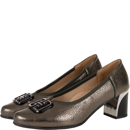 Czółenka na słupku Syrena SE P-313A zielone - skóra naturalna