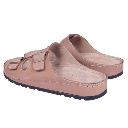 Wygodne klapki męskie skóra naturalna SYRENA SH 813 beż