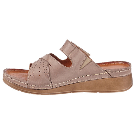 Klapki damskie skórzane Syrena SST 923 beżowe