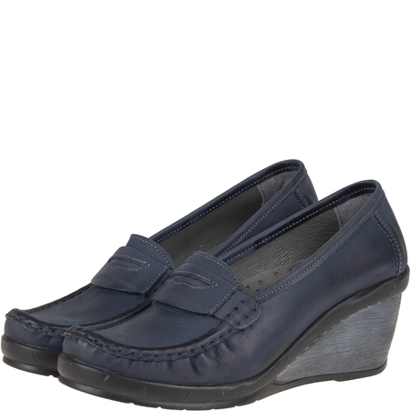 Półbuty na koturnie skórzane Syrena SST 1593/50 granatowe