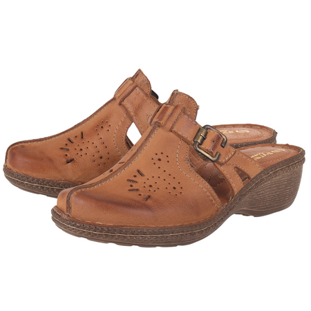Klapki damskie Syrena SST 737/M rude - skóra naturalna