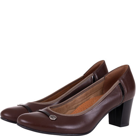 Czółenka damskie Syrena SWB 011 brązowe skórzane na klocku