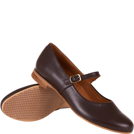 Brązowe baleriny z paskiem Syrena SGO 2107 skórzane
