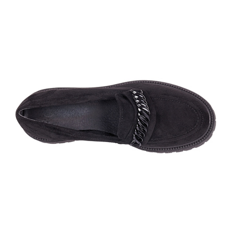 Zamszowe półbuty damskie na grubej podeszwie- skóra ekologiczna Excel 117/067 czarne