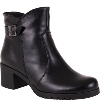 Czarne botki damskie skórzane na obcasie - Syrena SE 0632