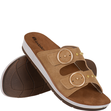 Klapki Inblu CL000054 piaskowe - 2 paski, wkładka skórzana