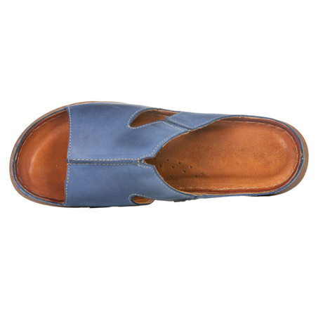 Klapki damskie Syrena SST 925 niebieskie skóra naturalna
