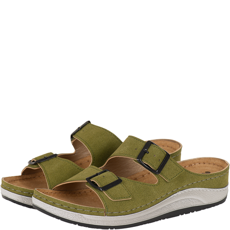 Modne zielone klapki Inblu PF000006 z klamrami