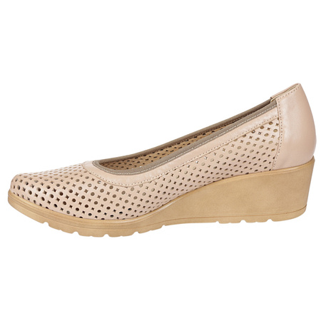 Półbuty ażurowe damskie skórzane Syrena SWB 026 beżowe