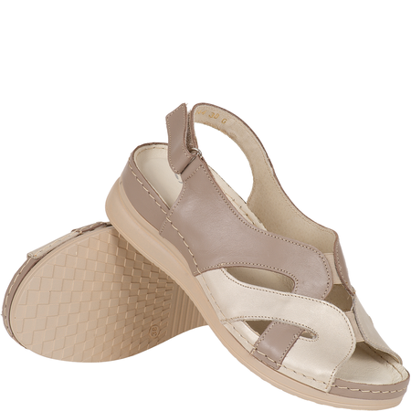 Beżowo-złote sandały skórzane z rzepem - Syrena SH 144