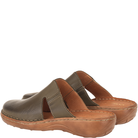 Klapki damskie skórzane Syrena SST 664 w kolorze oliwkowym