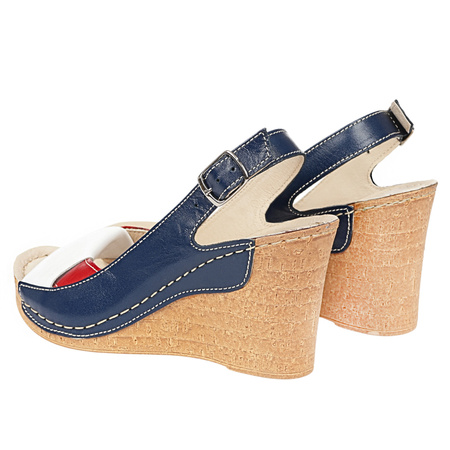 Skórzane sandały na koturnie Syrena SWB 530 granatowe