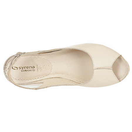 Skórzane sandały beżowe na koturnie SYRENA SWB 535