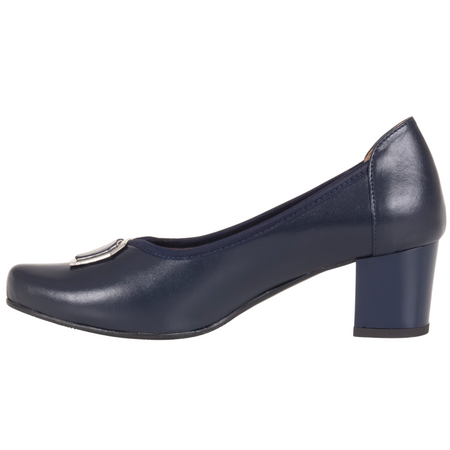 Czółenka na słupku 5 cm - Syrena SE 7140 granatowe, skóra naturalna