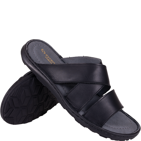 Klapki męskie skórzane marki Syrena SI 375-459 czarne