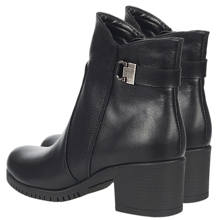 Czarne botki damskie skórzane na obcasie - Syrena SE 632