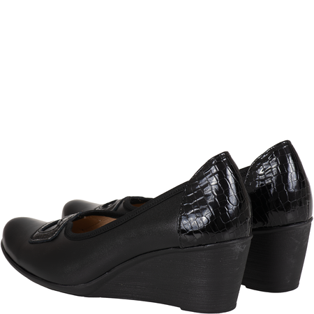 Czółenka damskie na koturnie skórzane Syrena SE 7131 czarne