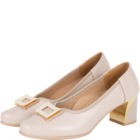 Czółenka na słupku Syrena SE P-295 beżowe - skóra naturalna