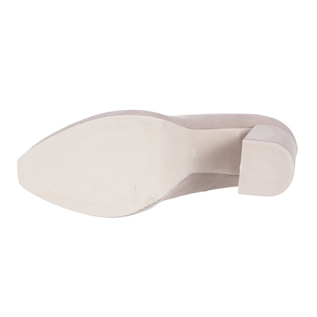 Czółenka damskie na grubym obcasie Syrena SEDA 329 beż zamsz