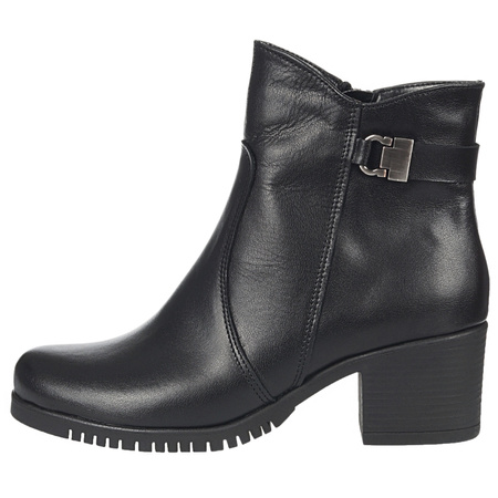 Czarne botki damskie skórzane na obcasie - Syrena SE 632