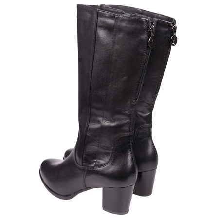 Skórzane kozaki damskie na obcasie Syrena K-267 czarne