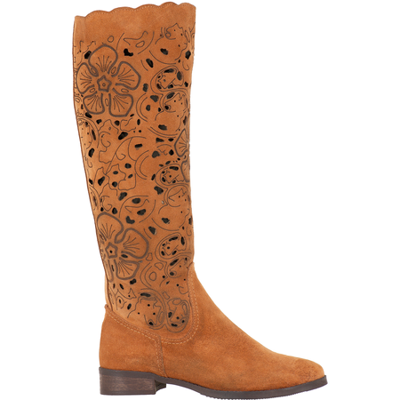 Piękne skórzane ażurowe kozaki damskie Syrena SOP 203/1 rude