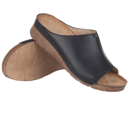 Klapki skórzane damskie Syrena SOT 409 czarne - platforma 3,5 cm