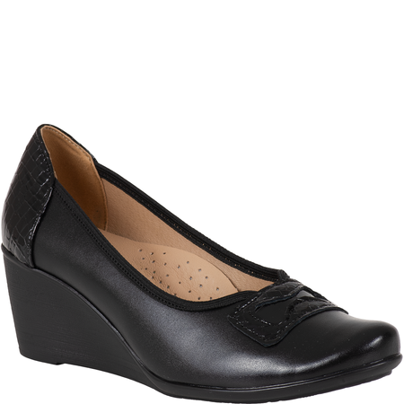 Czółenka damskie na koturnie skórzane Syrena SE 7131 czarne