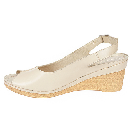 Skórzane sandały beżowe na koturnie SYRENA SWB 535