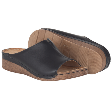 Klapki skórzane damskie Syrena SOT 409 czarne - platforma 3,5 cm