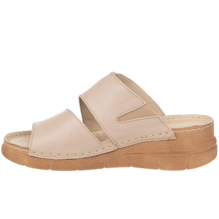 Klapki na koturnie skórzane marki Syrena SST 981 beżowe