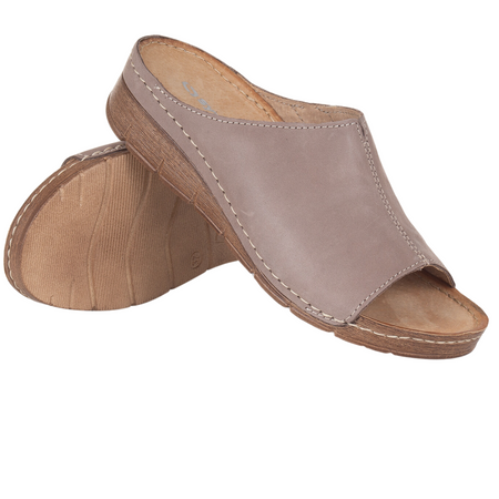 Klapki skórzane damskie Syrena SOT 409 cappucinno - platforma 3,5 cm