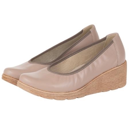 Czółenka na koturnie skórzane Syrena SWB 026/GŁ beżowe