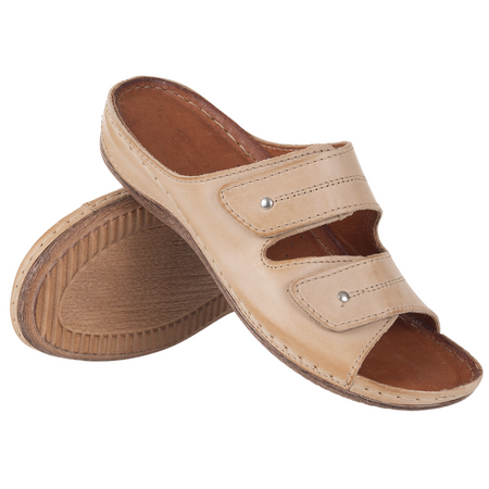 Klapki skórzane SST 828 beżowe marki Syrena - komfort i styl