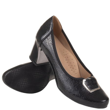 Czółenka na słupku Syrena SE 7145 czarne - skóra naturalna